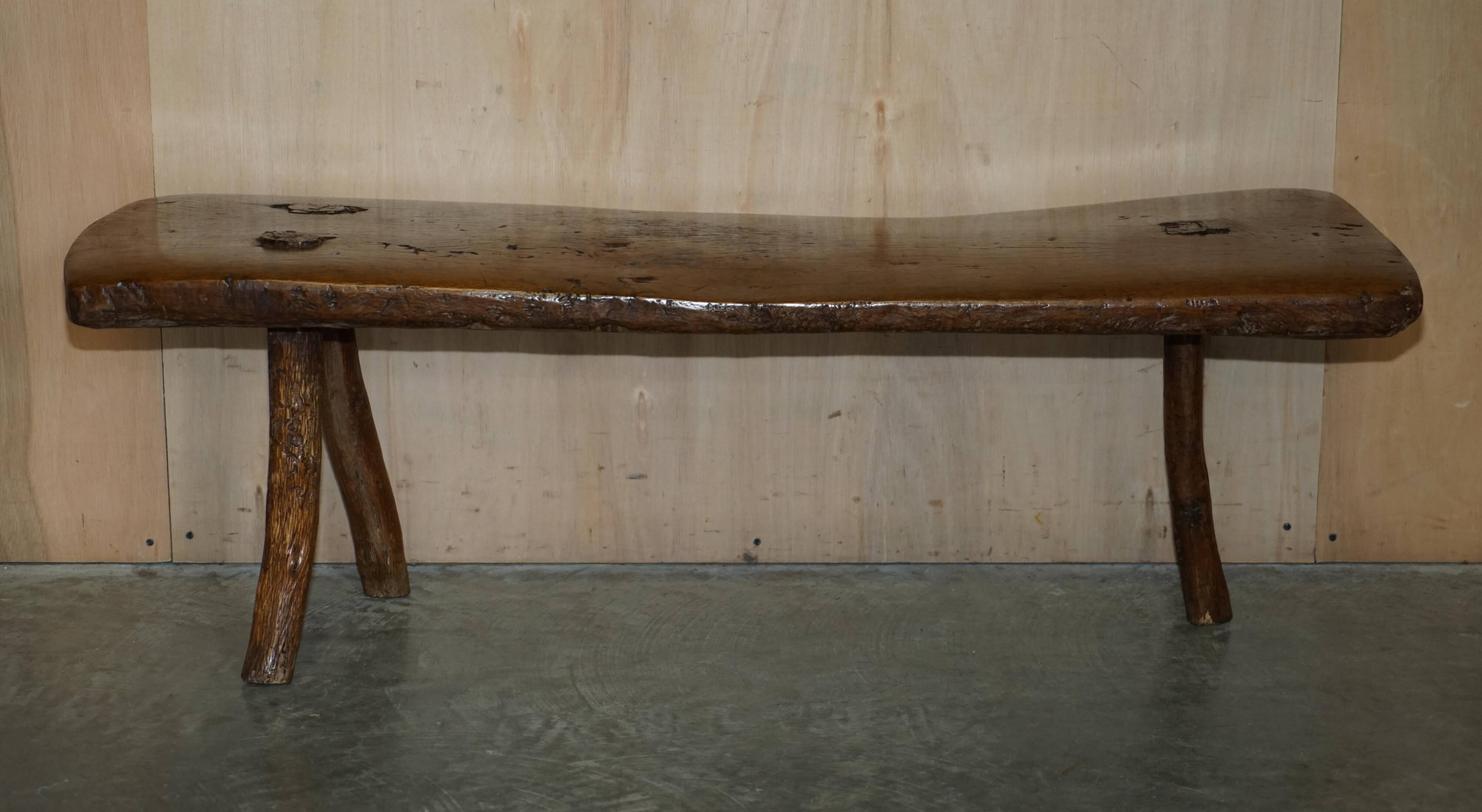 Antique Spanish Primitive Bench with Three Legs, 18th Century
