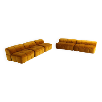 Cini Boeri for Arflex Modular Strips Sofa in Ocre velvet, Italy 1968