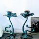 Pair of patinated greenish-blue bronze candlesticks Art Nouveau style