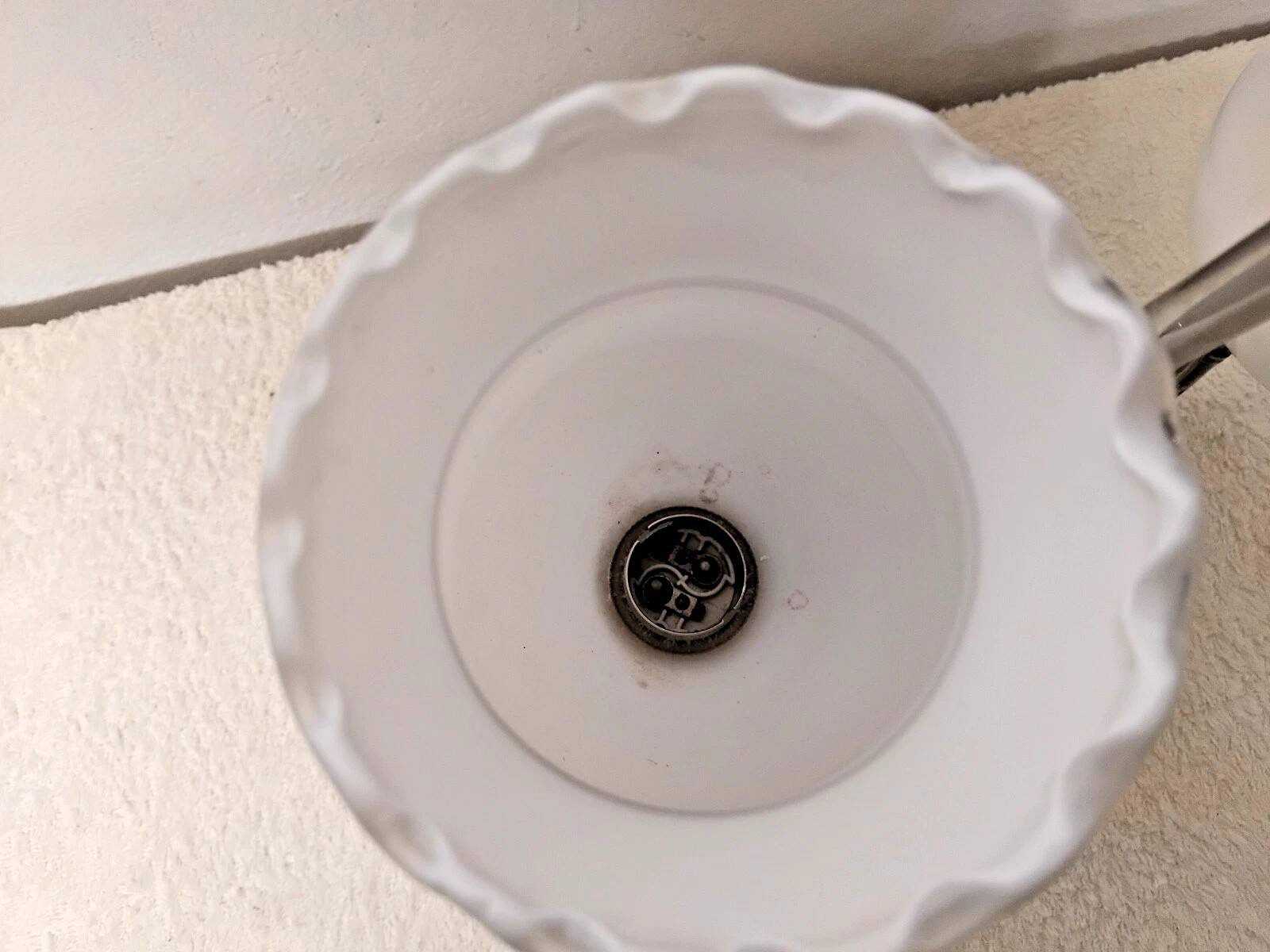 Vintage opaline lampshade chrome duck 2-arm chandelier