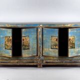 Old wooden entrance buffet in blue and yellow tones (circa 1920).