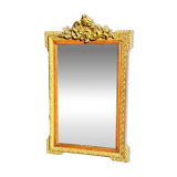 Authentic original Italian fireplace mirror, frame and pediment.