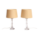 Mouth-blown designer lamp set with cream lampshades by Ingo Maurer, 1960