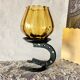 Candle holder photophore metal horseshoe and vintage amber glass