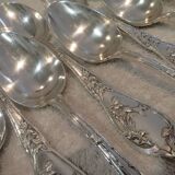 12 silver plated soup spoons by Boulenger, Art Nouveau Chardons