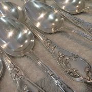 12 silver plated soup spoons by Boulenger, Art Nouveau Chardons