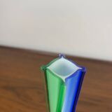 Duo de soliflores en verre soufflé de style Murano, vert et bleu