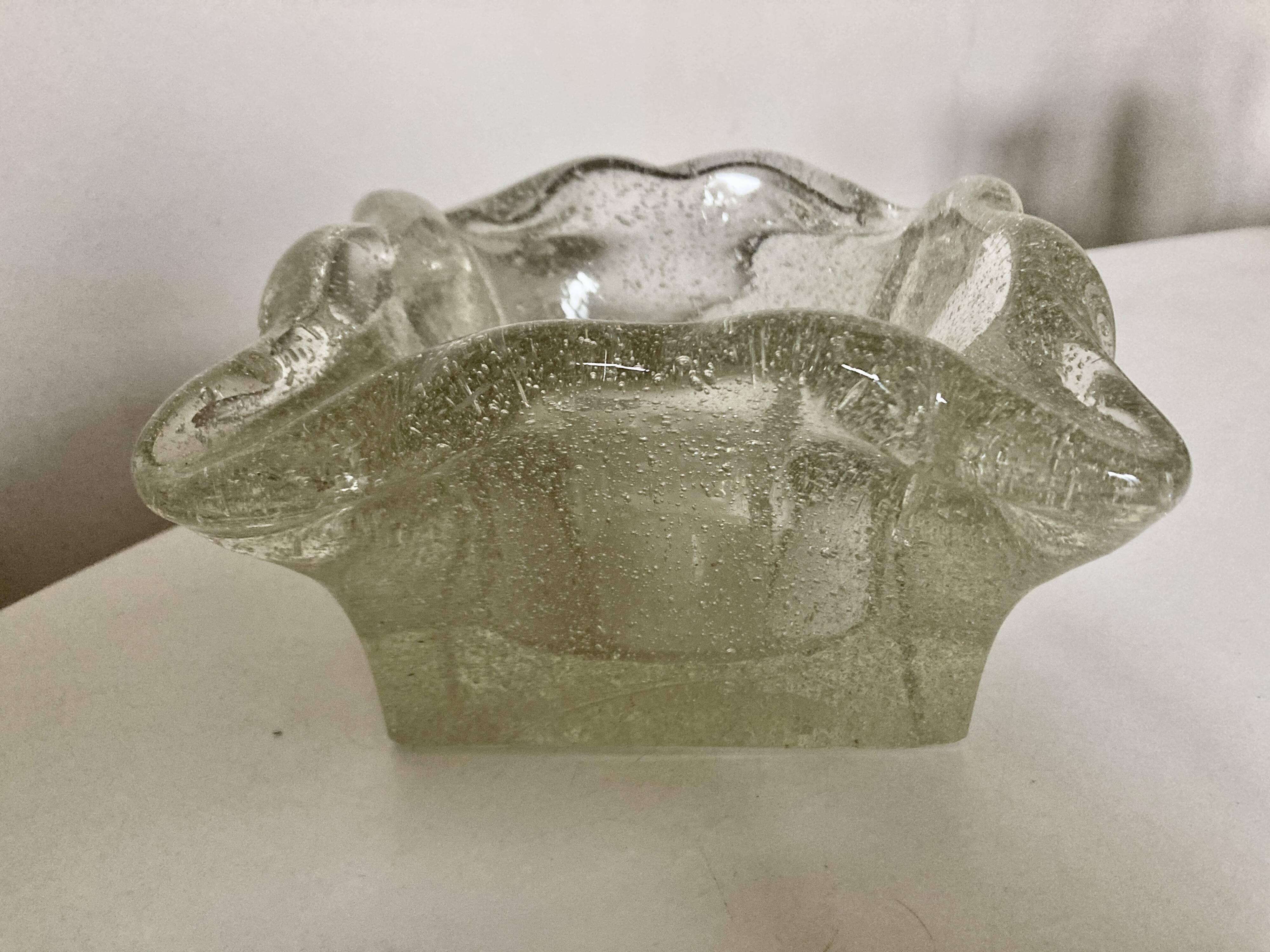 Cendrier massif ondulé mid century en verre bullé 1960 design italien