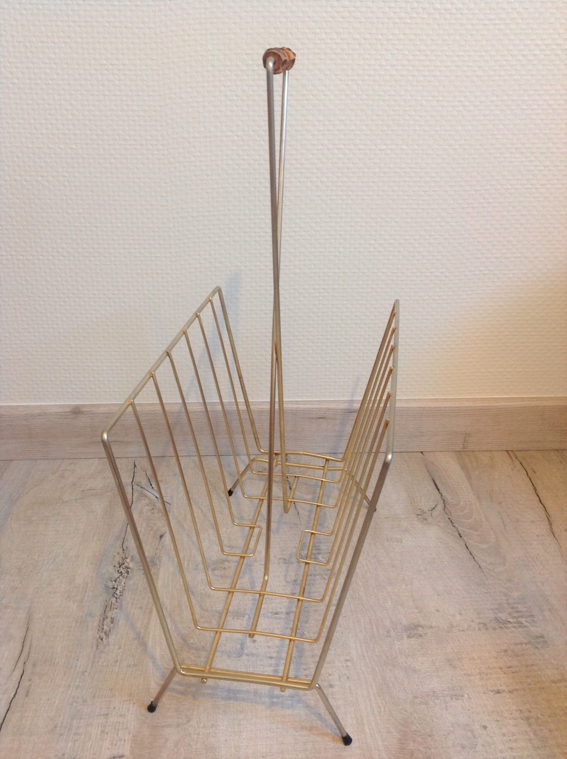 Vintage gold metal magazine door and bamboo handle / vintage 60s-70s