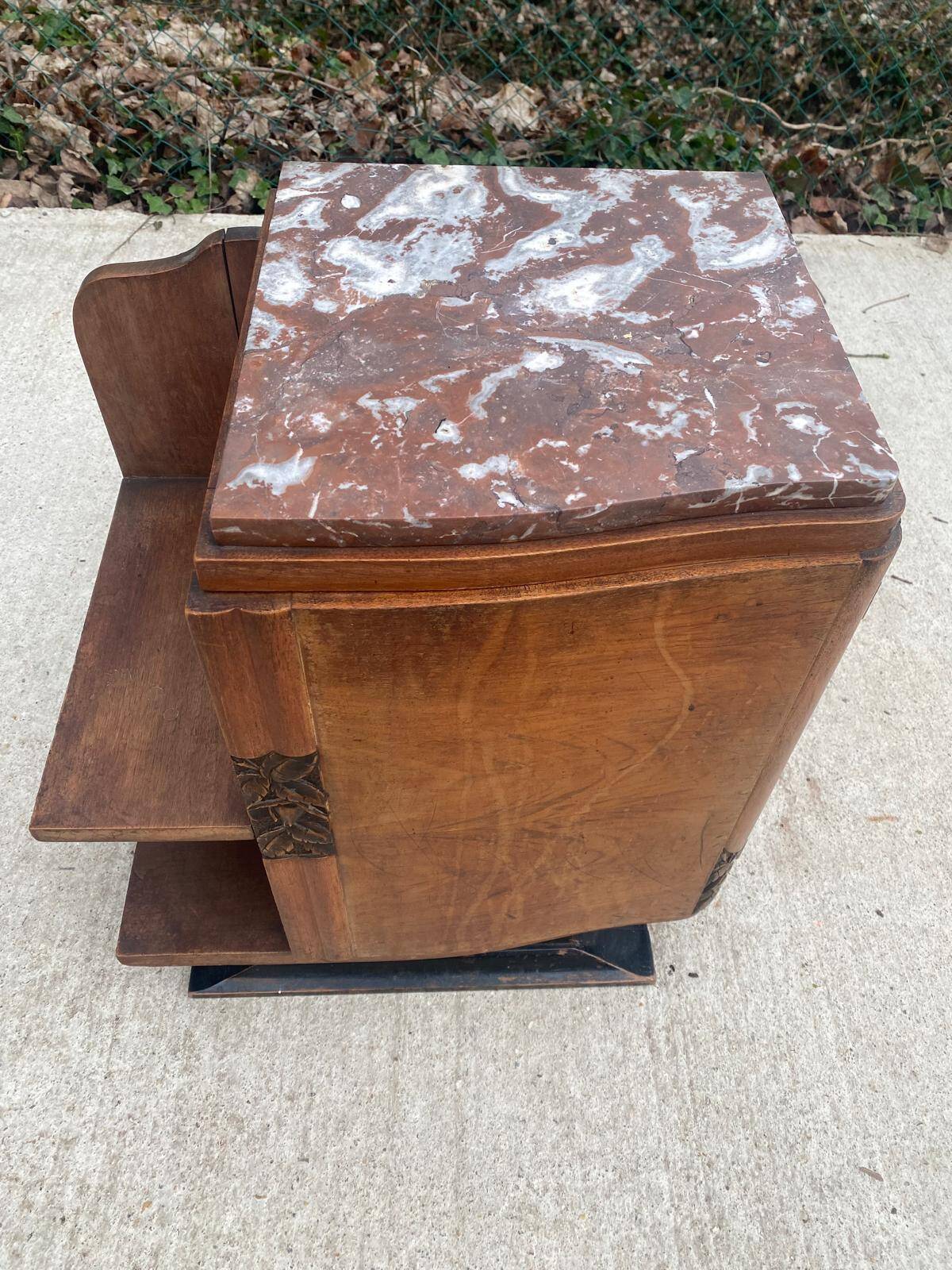 Art Deco bedside table in solid wood and marble, 1950s