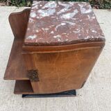 Art Deco bedside table in solid wood and marble, 1950s