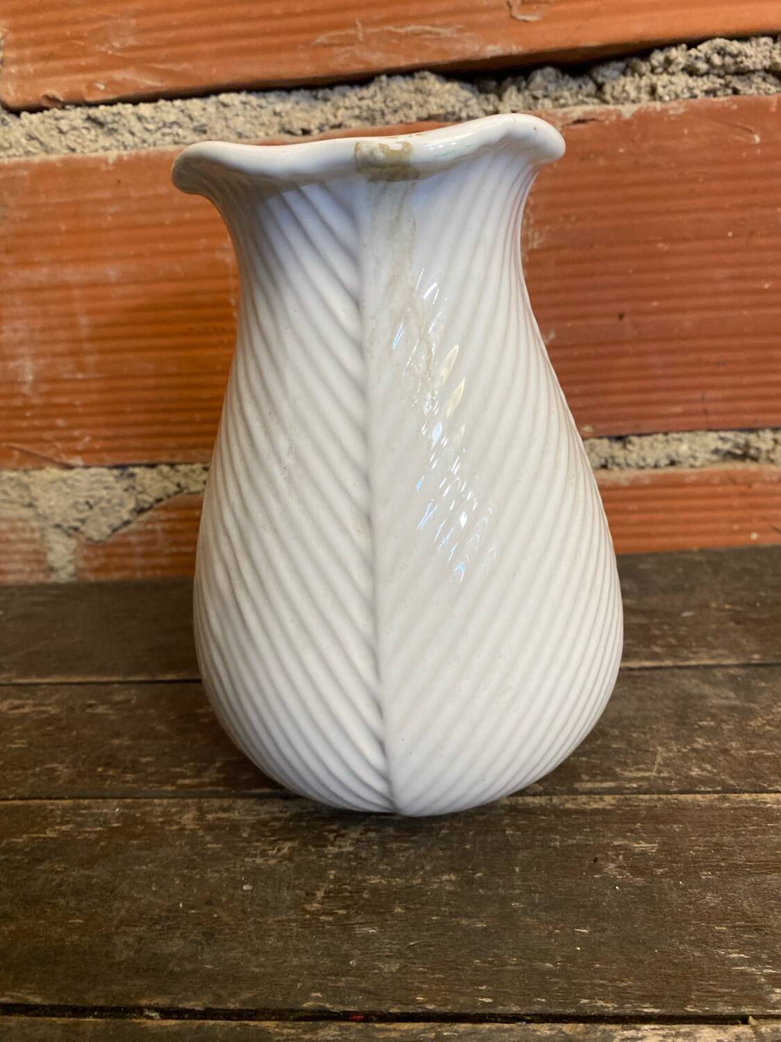 Vintage White Ceramic Flower-Shaped Vase France