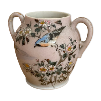 Japanese ceramic pot with painted decoration of birds