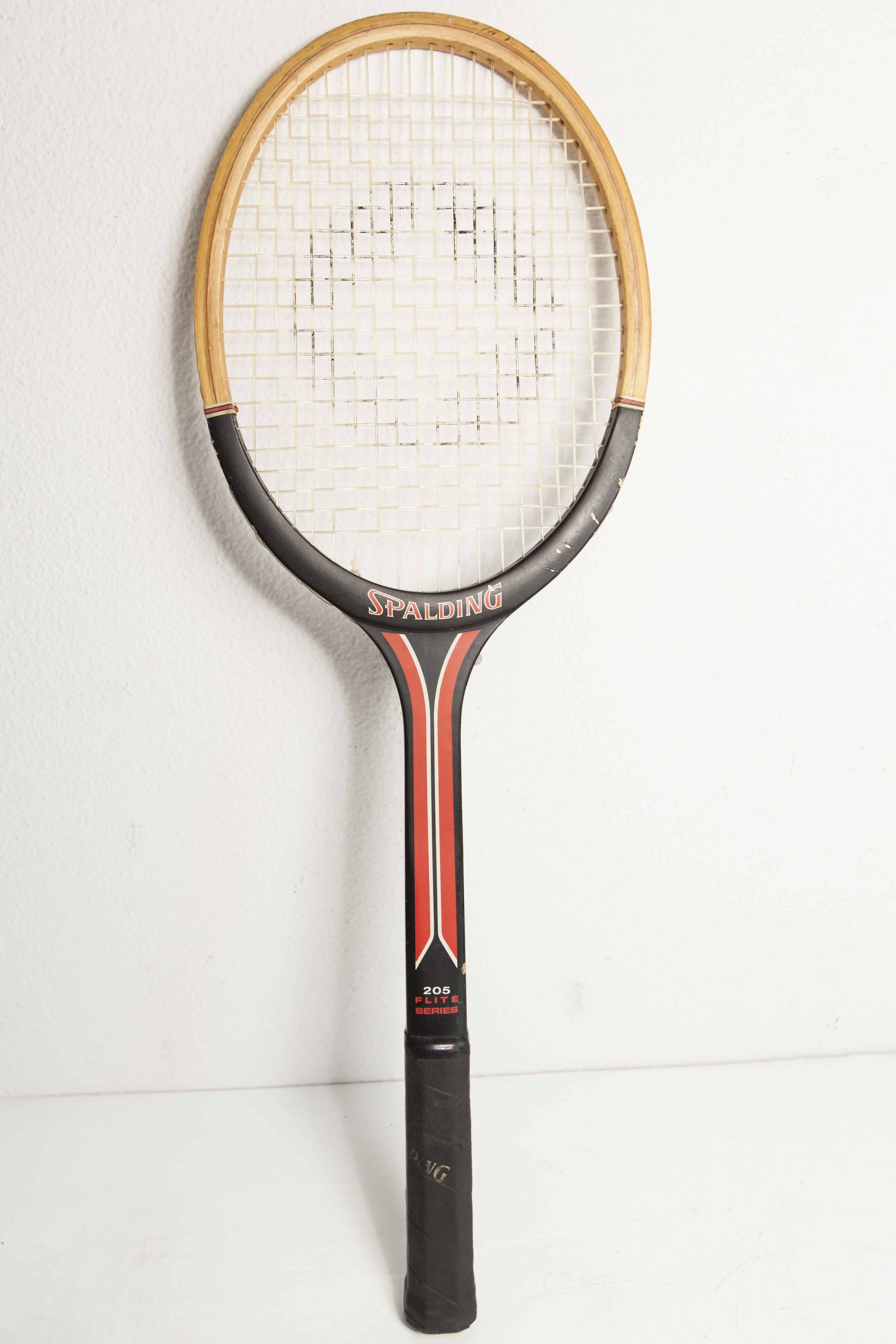1970 Spalding black and red wooden tennis racket