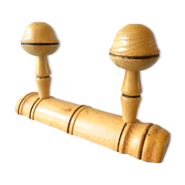 Portemanteau à 2 patères en bois imitant le bambou