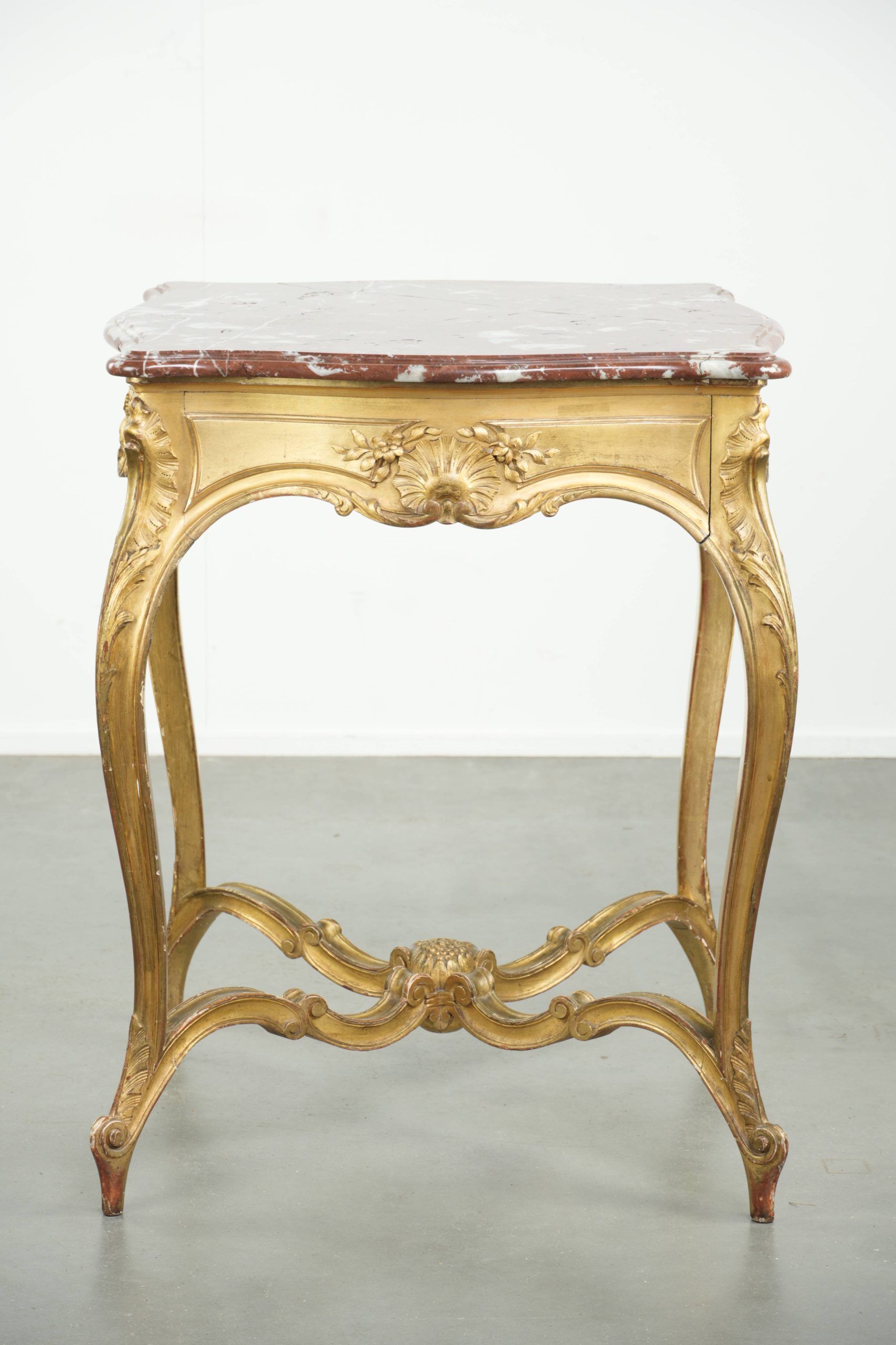 Antique French side table with marble tabletop from the 19th century
