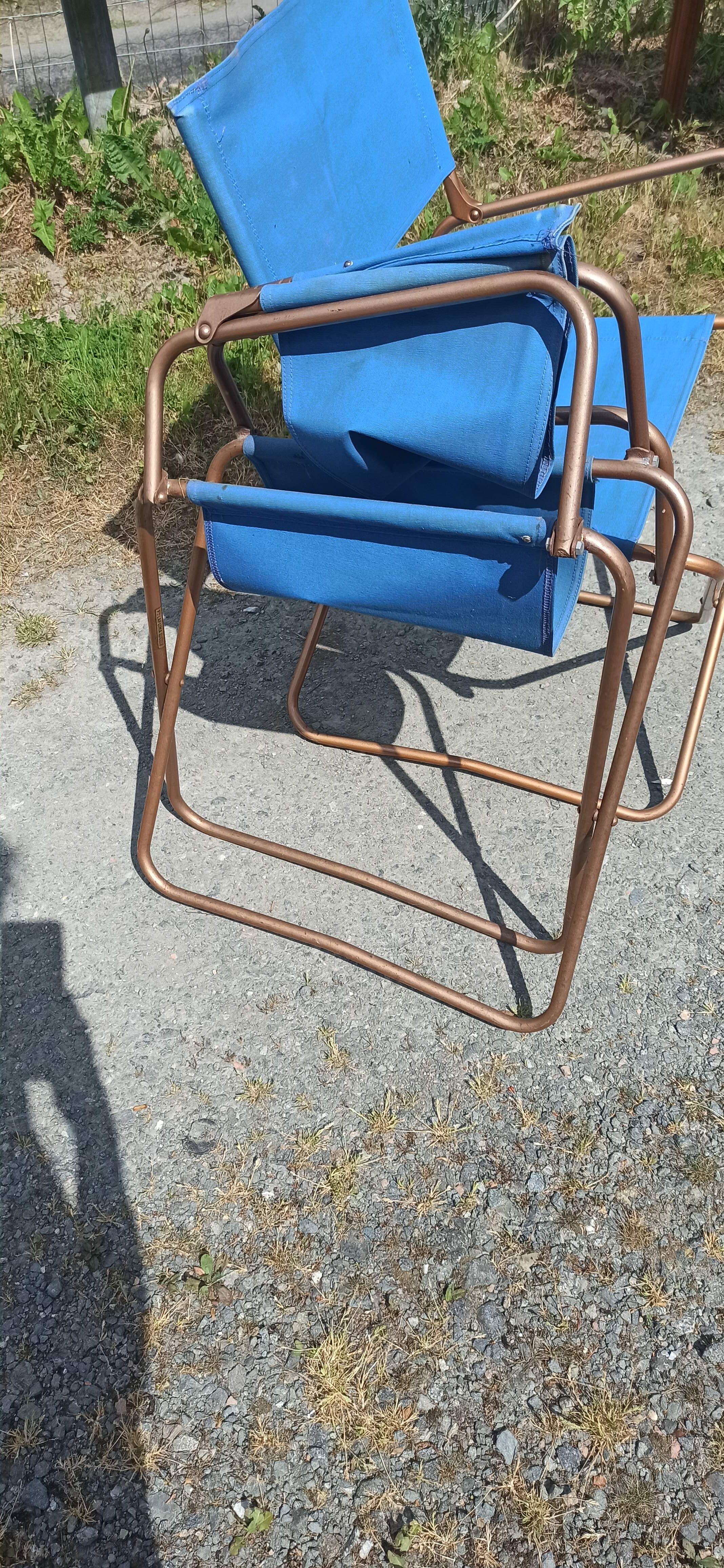 Paire de fauteuils chaises lafuma chantazur toile bleu