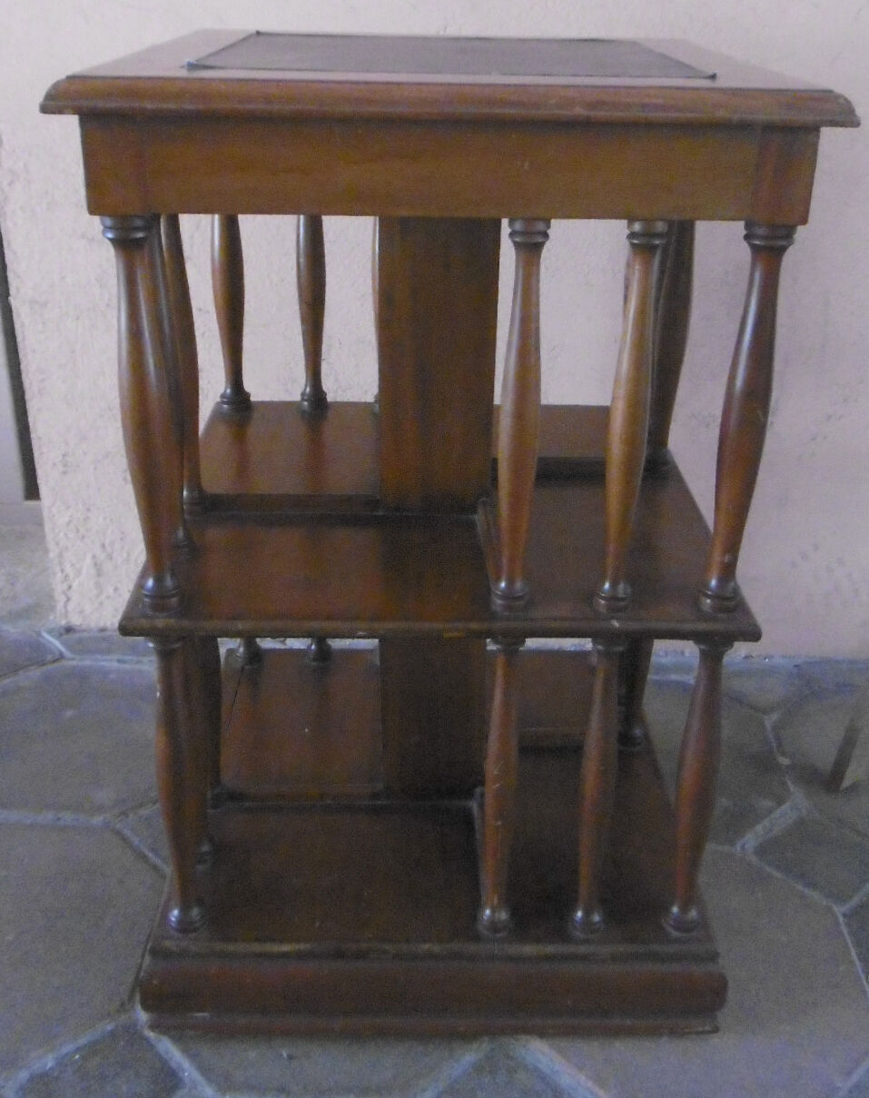 Mahogany rolling library with green leather top