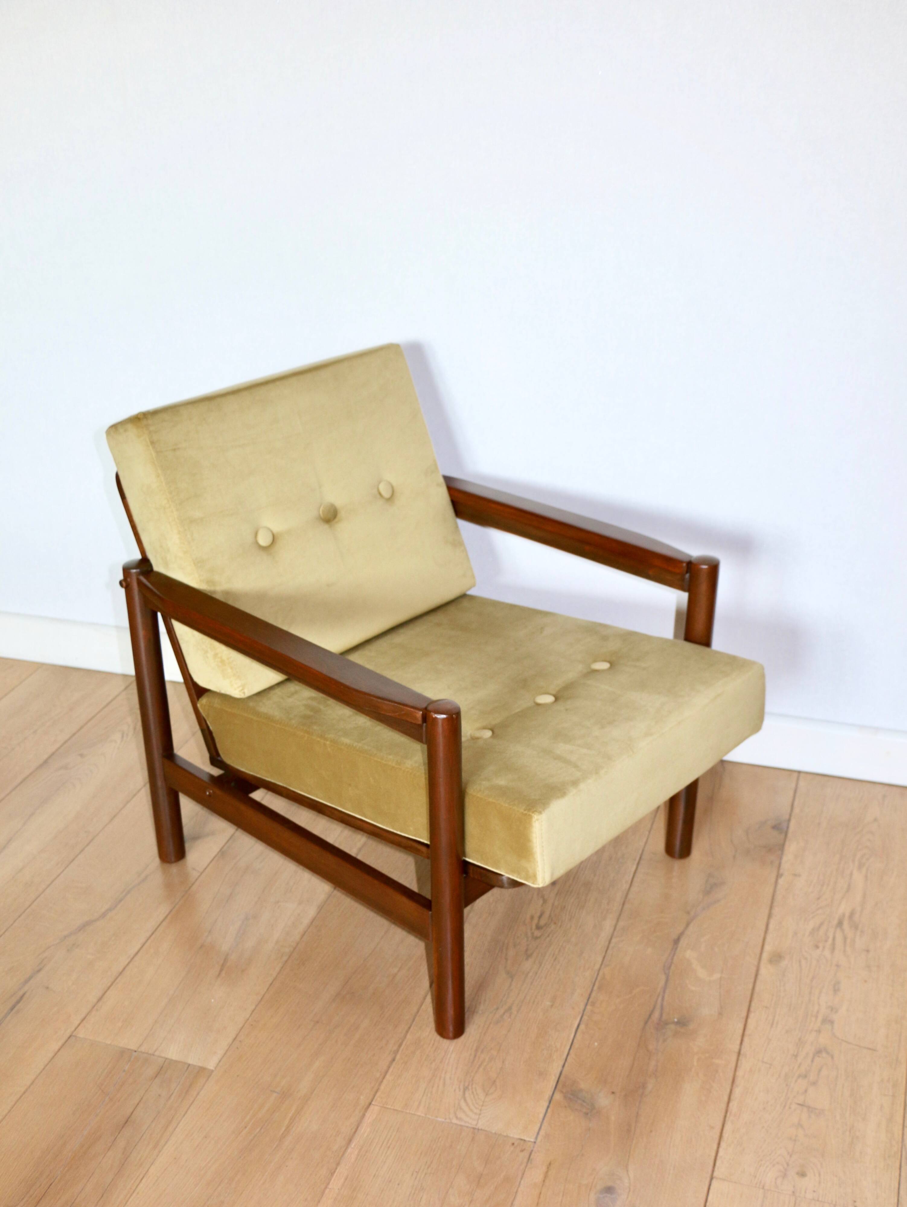 Fauteuil Vintage en Velours Olive, Années 70