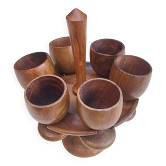 Olive wood egg cups - Set of 6 - vintage