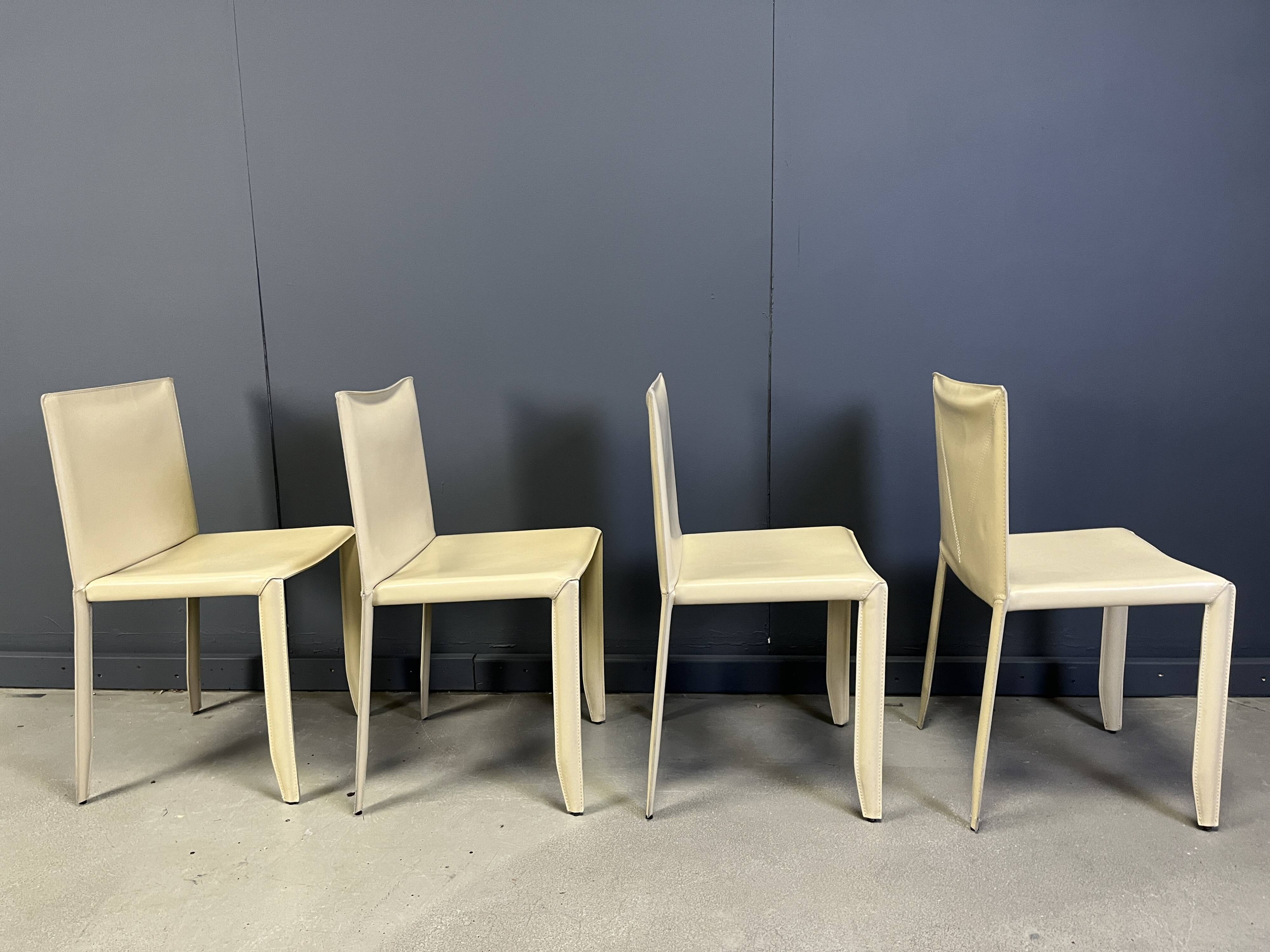 Beige leather dining chairs by Cattelan Italy, set of 4 - 1980s