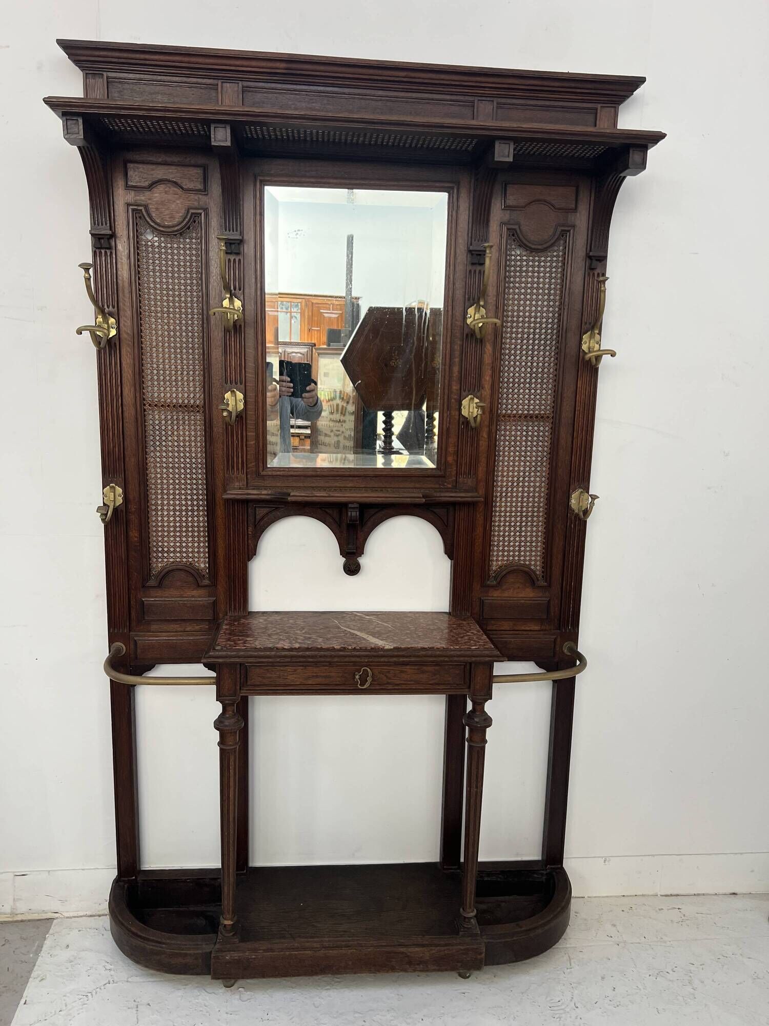 Console coat rack in Louis XVI style with bronze panthers, 20th century.