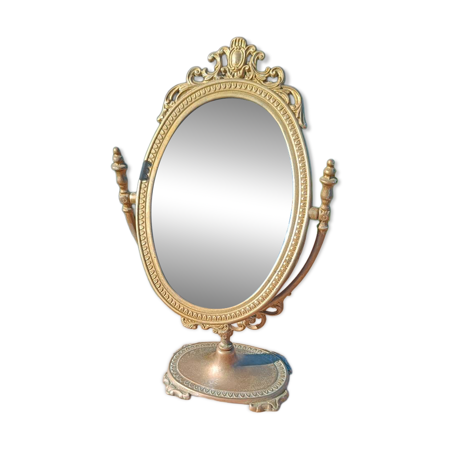 Miroir de table vintage en laiton doré – style Napoléon III,