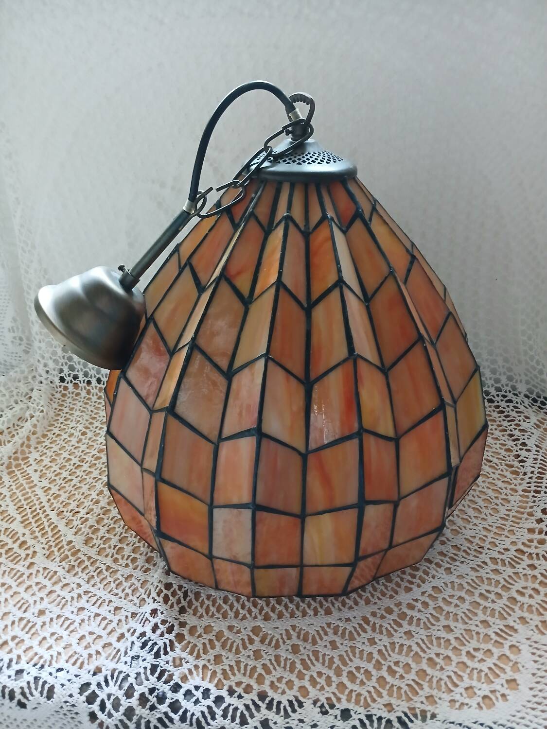 Antique stained glass and bronze pendant light