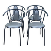 4 chaises de bistrot vintage acier et cuir gris 1980