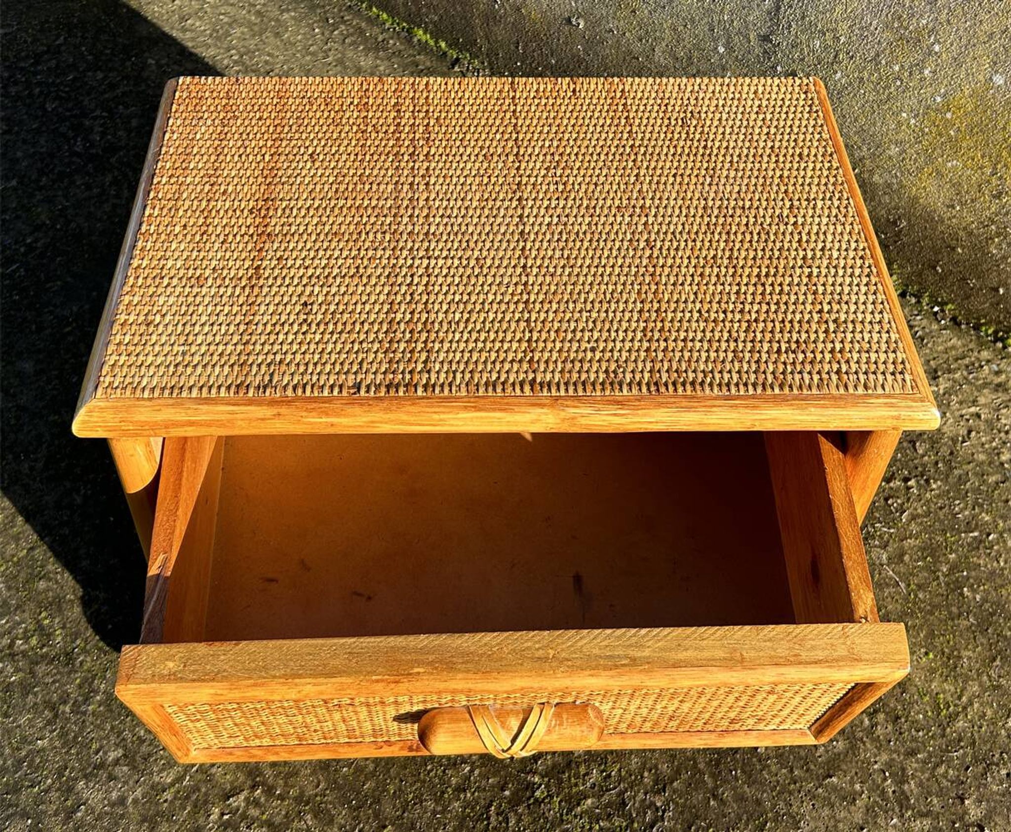 Maugrion bedside table for Roche Bobois, wood and rattan, 1980s