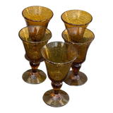 5 ocher blown glass wine glasses from Biot vintage glassworks