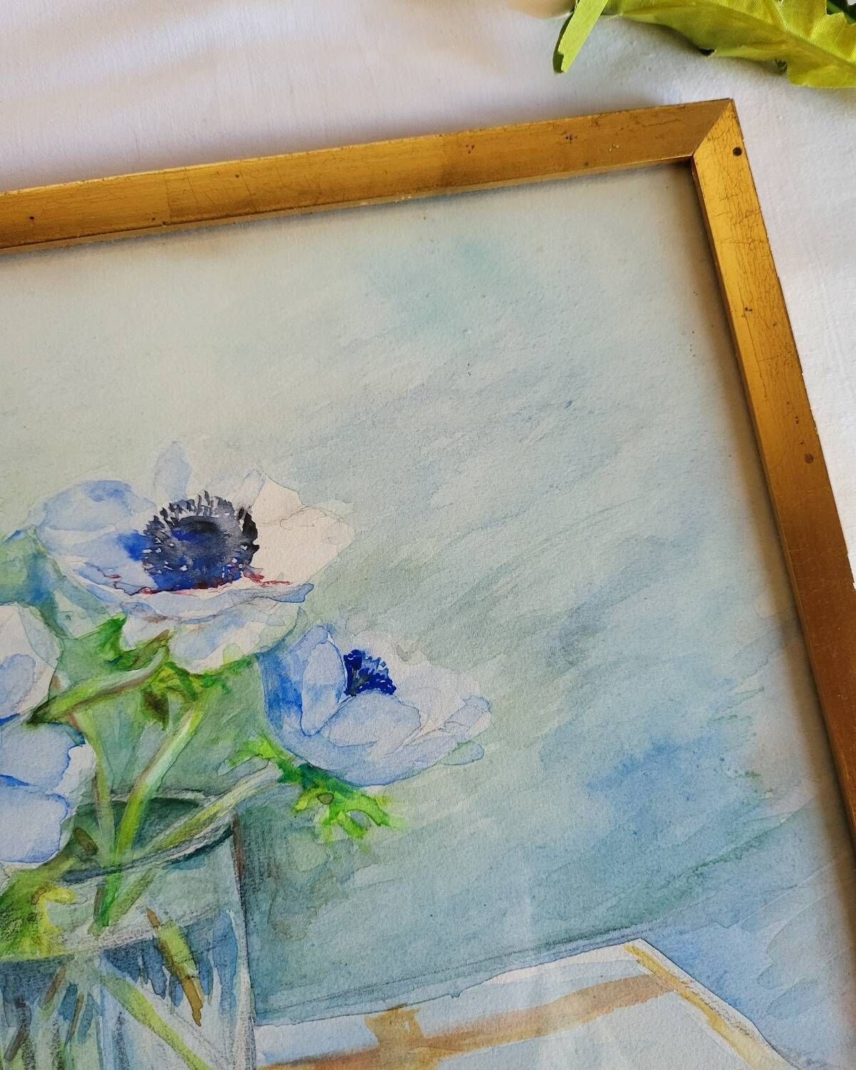 20th-century watercolor painting signed Carré-Tison, Bouquet of blue flowers
