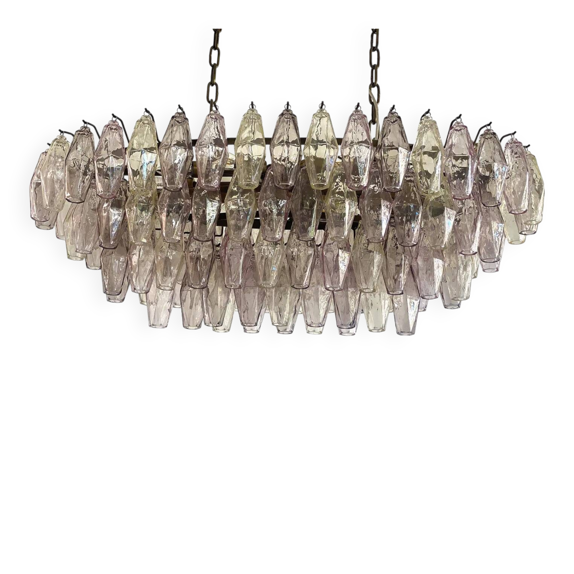 Contemporary Multicoloured Oval “Poliedri” Murano Glass Burnish Chandelier