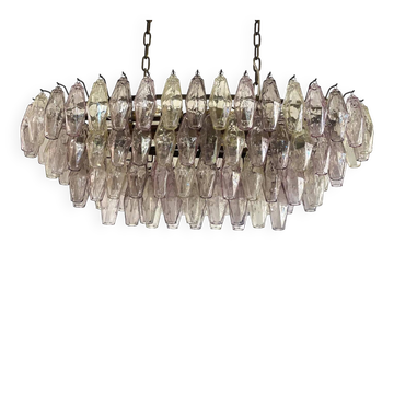 Contemporary Multicoloured Oval “Poliedri” Murano Glass Burnish Chandelier