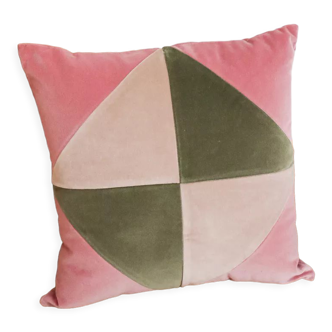 Pink and green velvet cushion