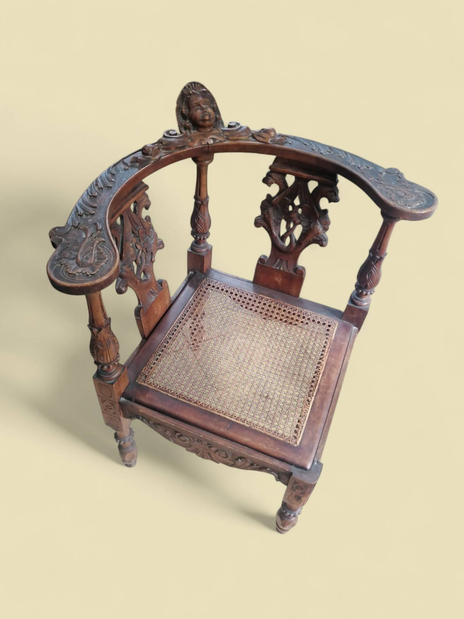 Carved wooden corner armchair - 19th century
