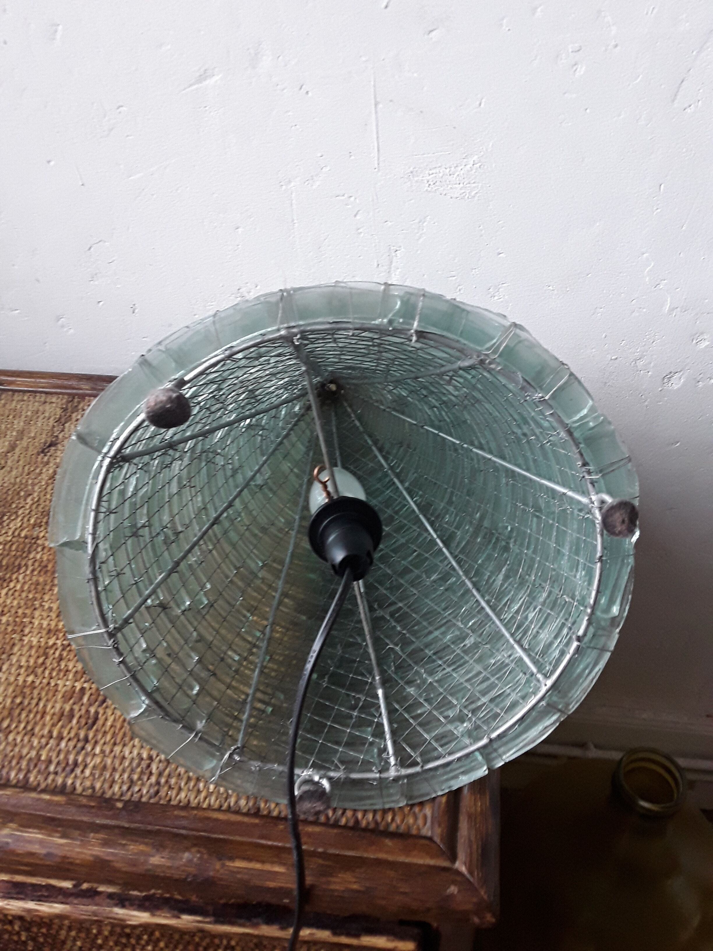 70s glass and metal slat design lamp