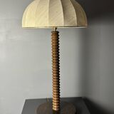Large 95 cm midcentury brutalist wood turned mushroom table lamp, 1950s