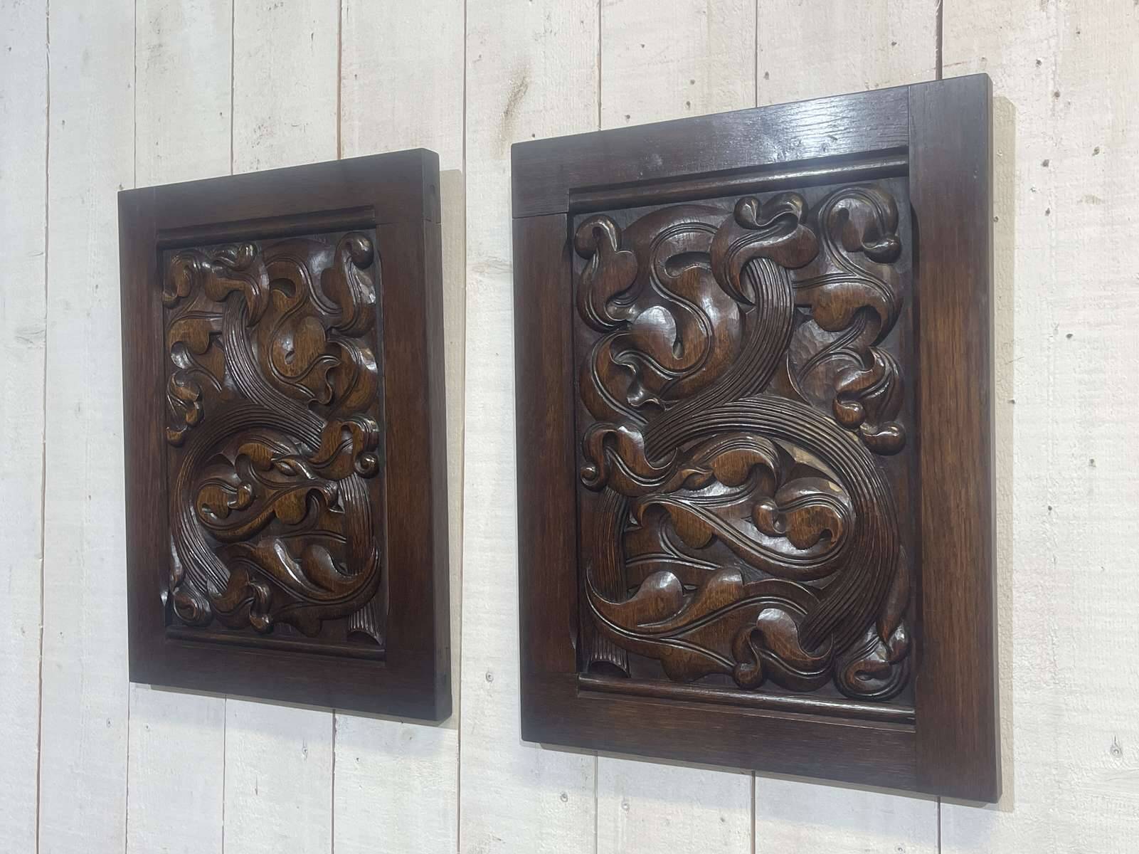 Pair of carved oak panels by Joseph Savina (1901-1983)
