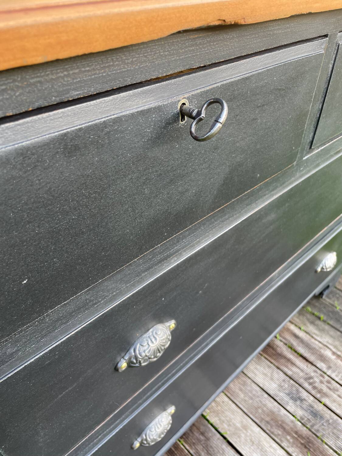 Vintage black patina chest of drawers
