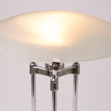 Midcentury table lamp with frosted glass canopy shade