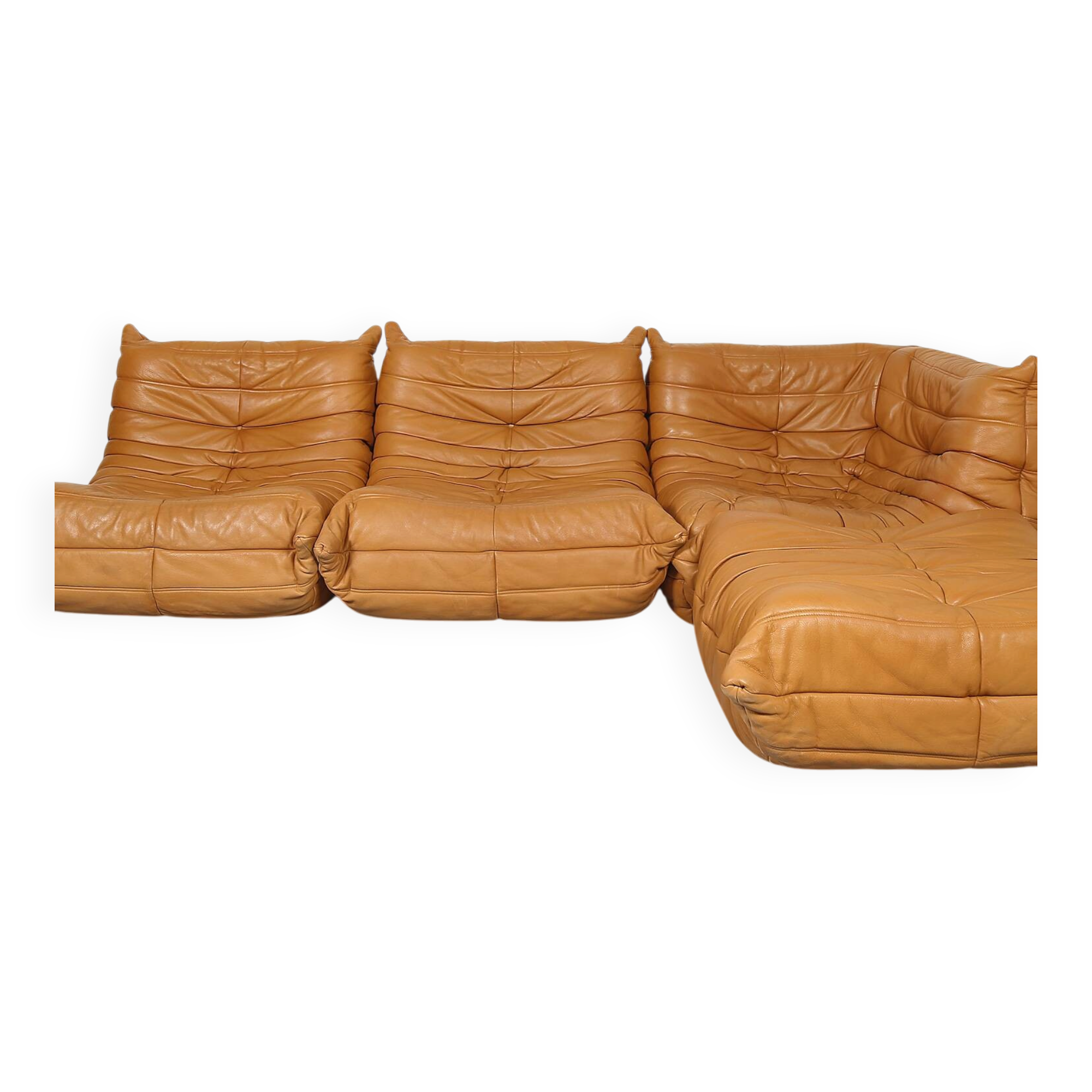 Cognac leather Ligne Roset Togo set from 2010 designed by Michel Ducaroy