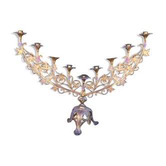 Old candlestick in gilded metal, with 9 branches