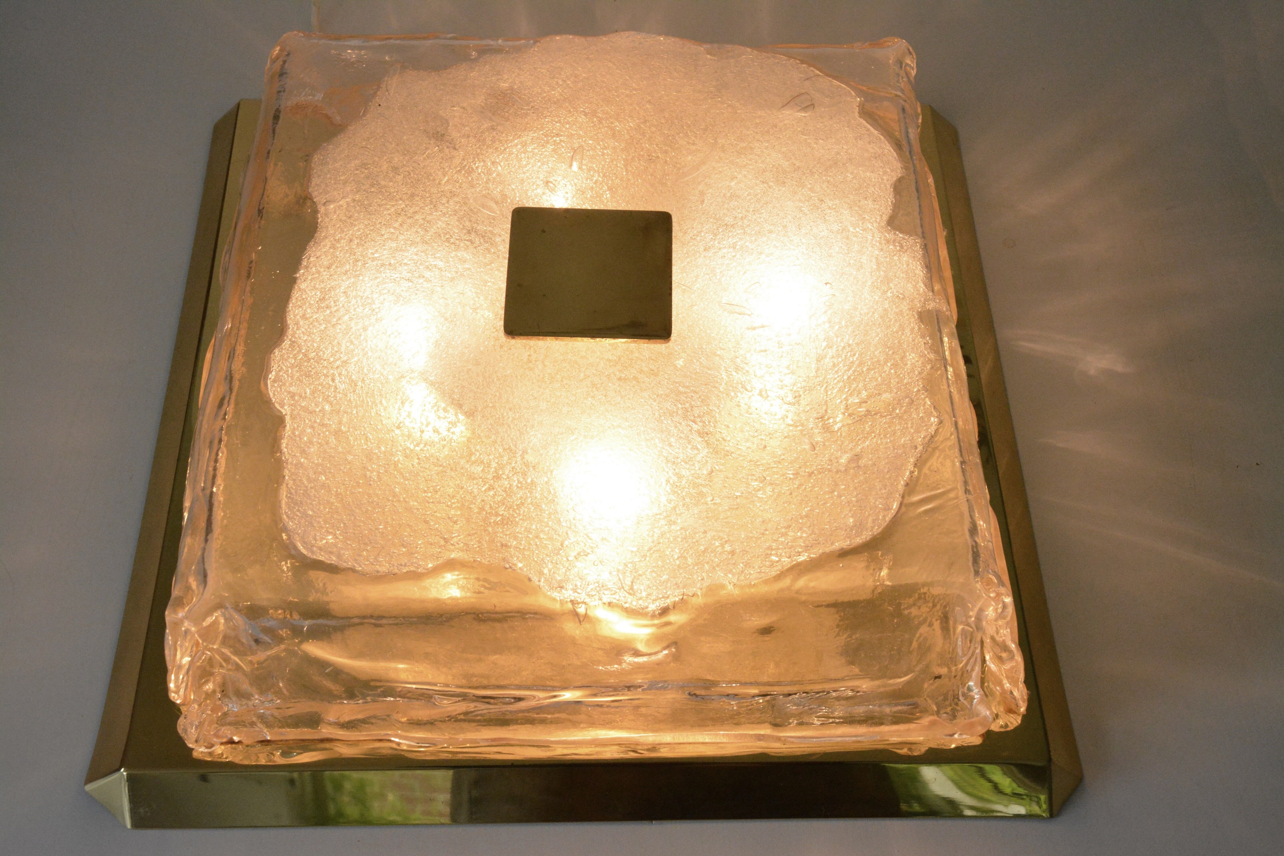 Large Kalmar flushmount, Murano ice glass 70s