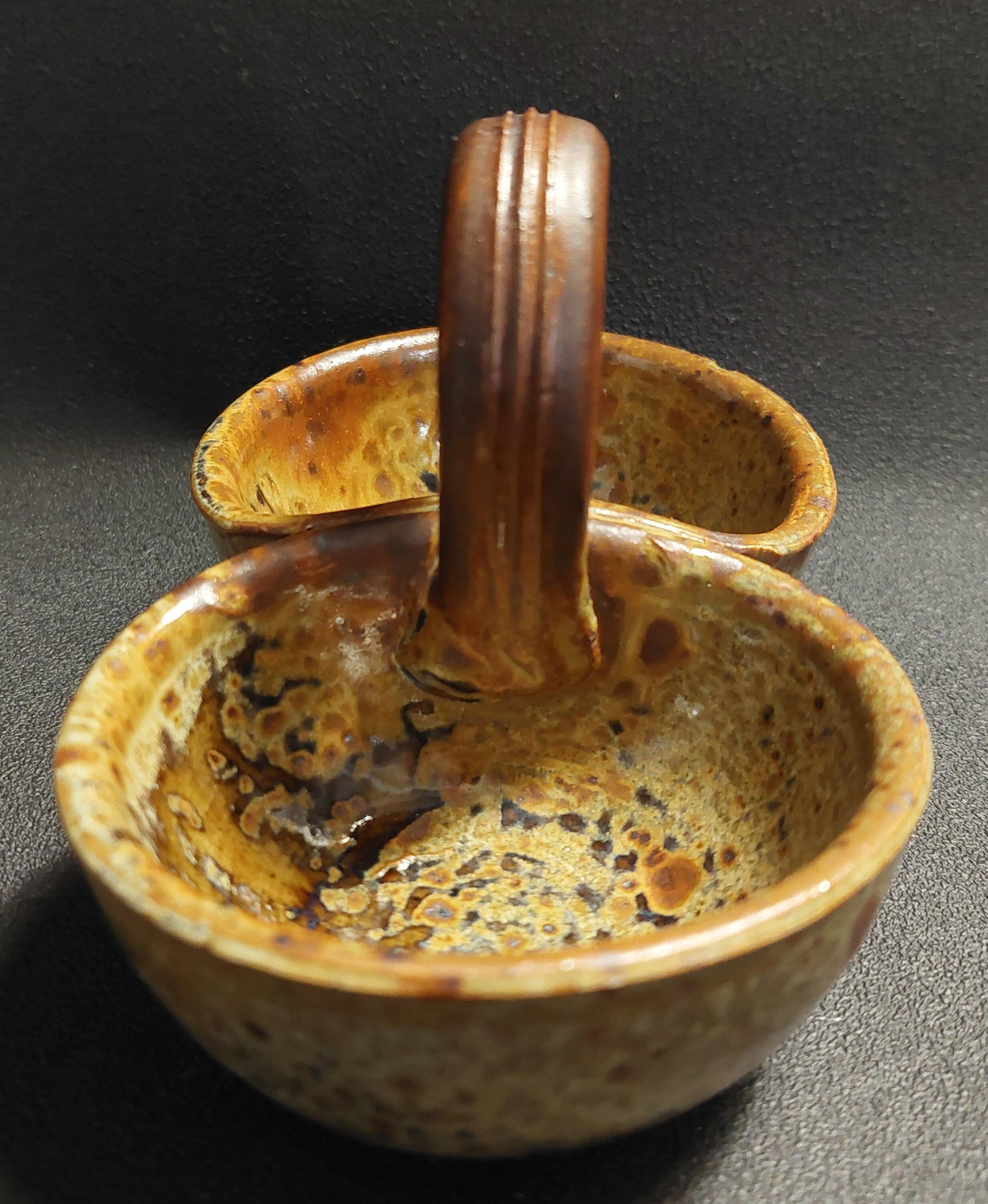 Vintage salt cellar in pyrite sandstone, signature to identify, 20th century