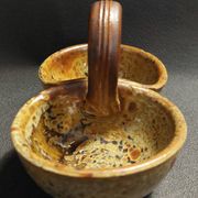 Vintage salt cellar in pyrite sandstone, signature to identify, 20th century