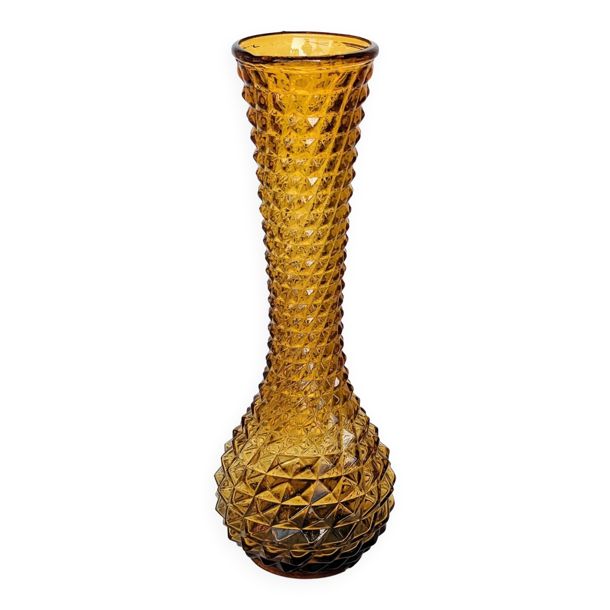 Amber yellow glass vase. d'Empoli diamond points - Year 1950 - Italy