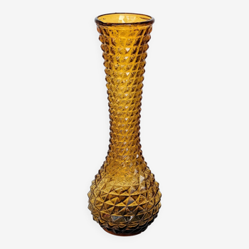 Vase en verre  jaune ambré. d'Empoli pointes de diamant - Année 1950 - Italie