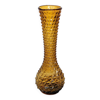 Amber yellow glass vase. d'Empoli diamond points - Year 1950 - Italy
