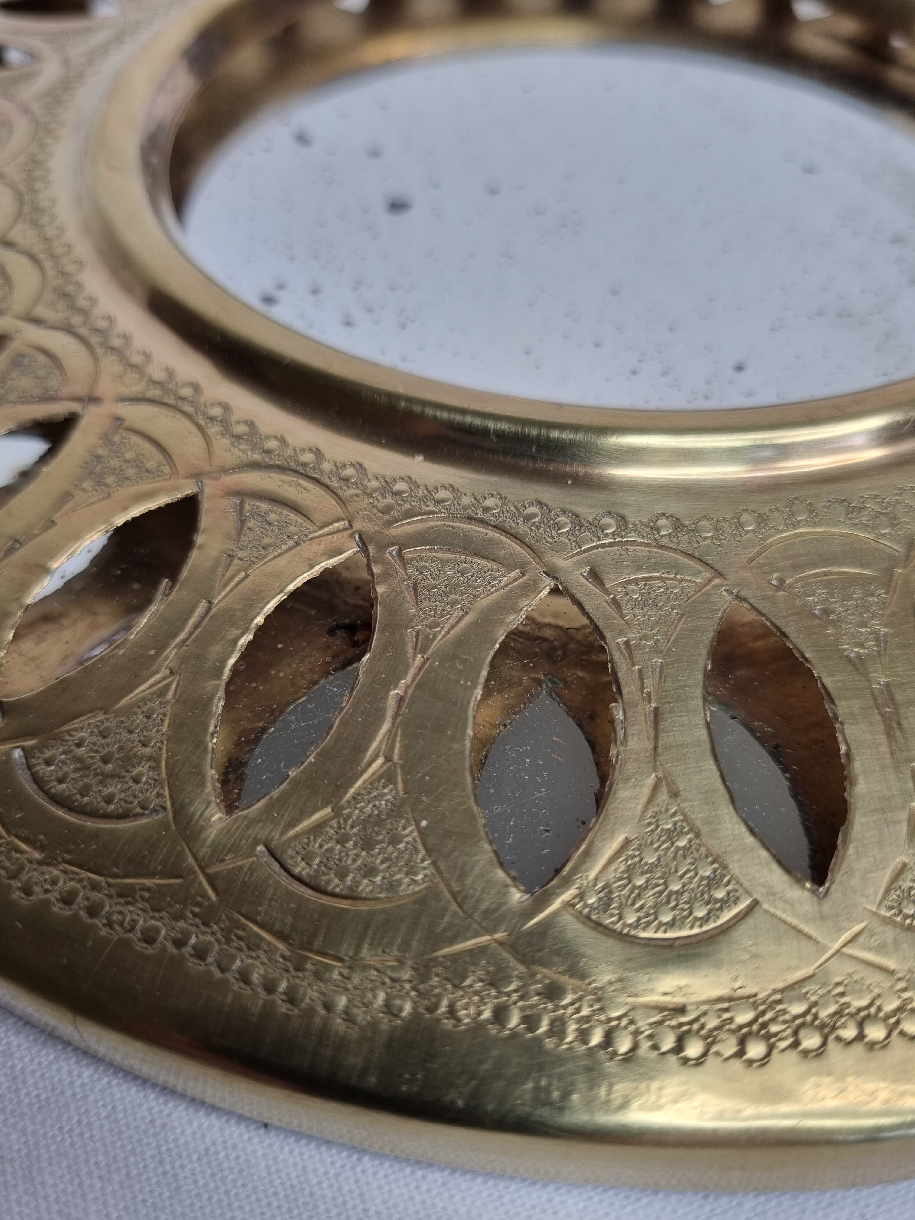 Vintage Moroccan mirror, openwork round, 23 cm